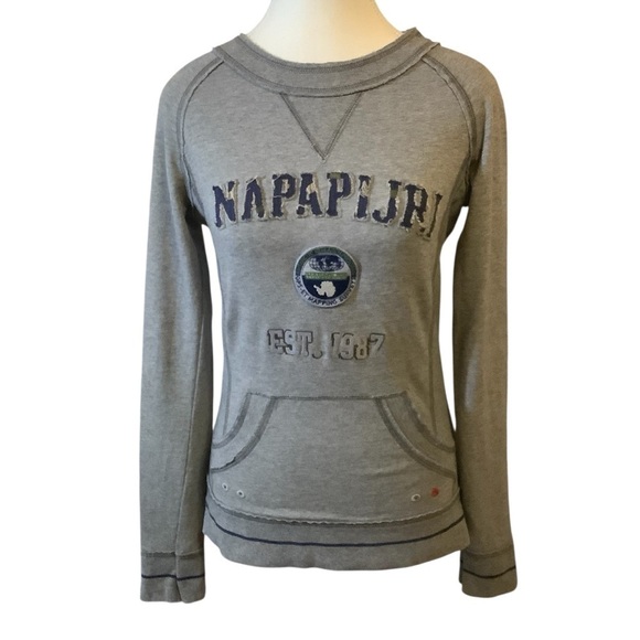 Napapijri Tops - Napapijri Logo Sweatshirt Women’s Size S Grey Cotton Stretch Graphic Pullover